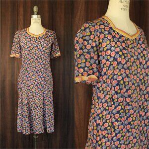 Vintage Antique 1920s Dress, Silk Blue and Pink Floral Print Day Dress, Ribbon
